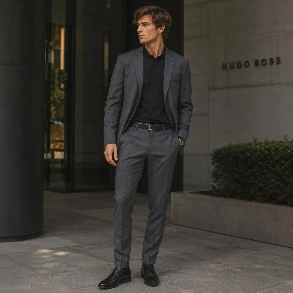 HUGO BOSS Men’s Sport Coat 44L Marzotto Italy Blazer Super 100‎ Gray Virgin Wool